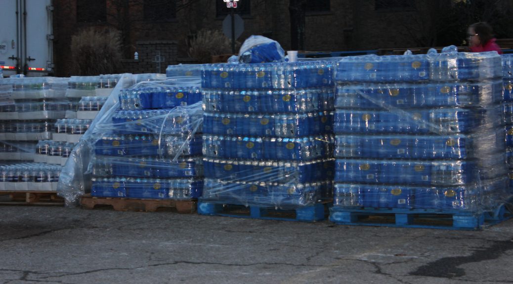 Water stacked for distribution after watertables and rivers polluted by Freedom Industries