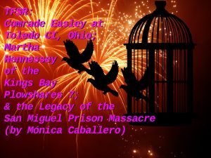 Fireworks with birds flying out of a cage in the foreground anda description of this week's show title