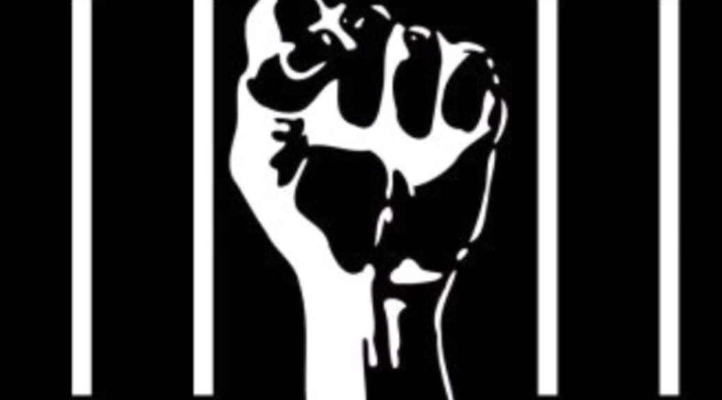 "Incarcerated Workers Organizing Committee" with a fist and vertical prison bars
