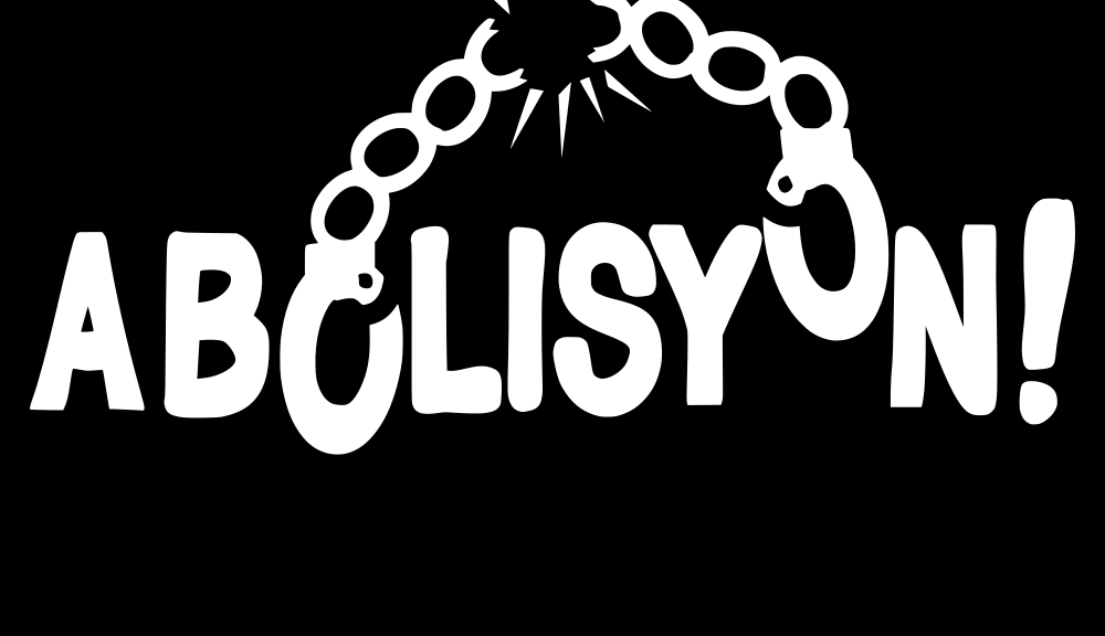 "Abolisyon!" logo featuring handcuffs with a broken chain