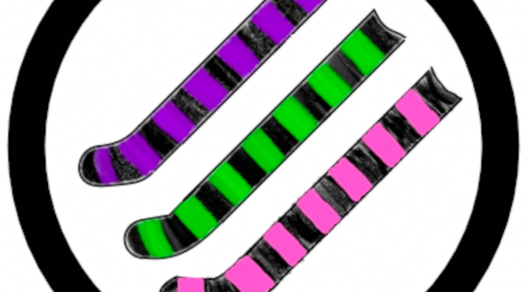 An Iron Front logo with the arrows replaced with 3 colors of striped stockings